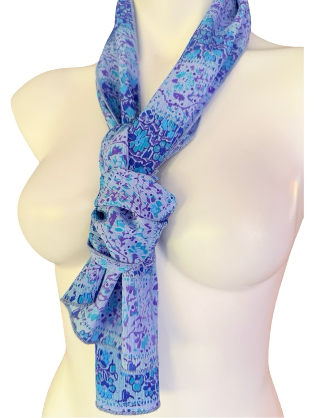 Boho Floral Skinny Scarf Purple Lavender Turquoise Block Print 52 X 8”